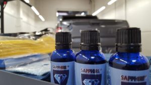 sapphire blue bottles in shop